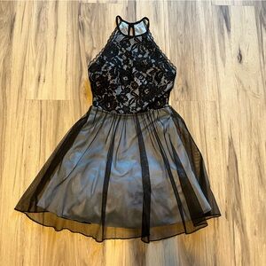 Speechless Black and Blue Lace Halter Mini Dress